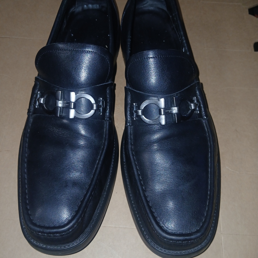 Salvatore Ferragamo Navy Leather Slip-Ons